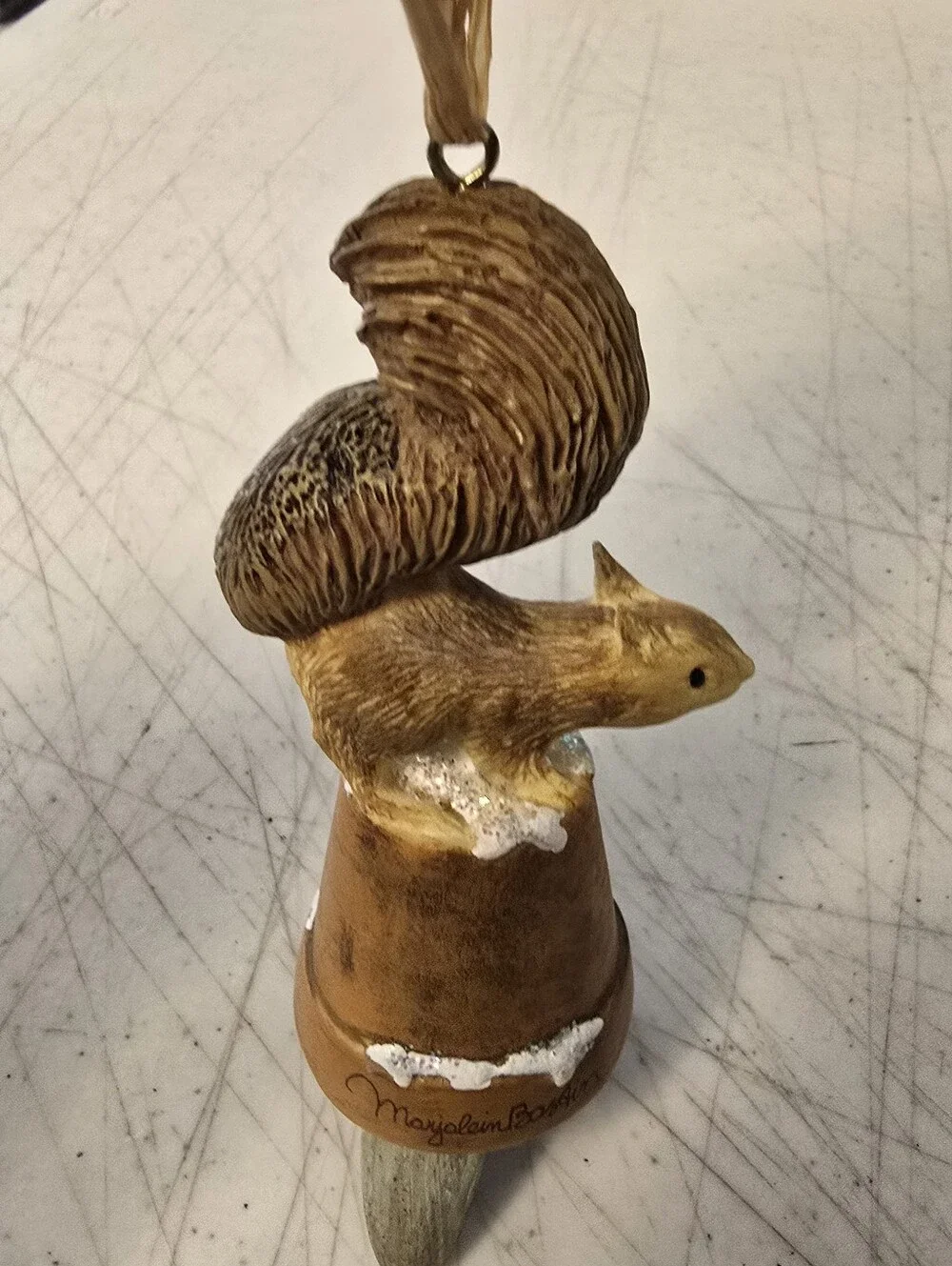 Marjolein Bastin Hallmark Squirrel On Flower Pot Bell Shovel Christmas Ornament